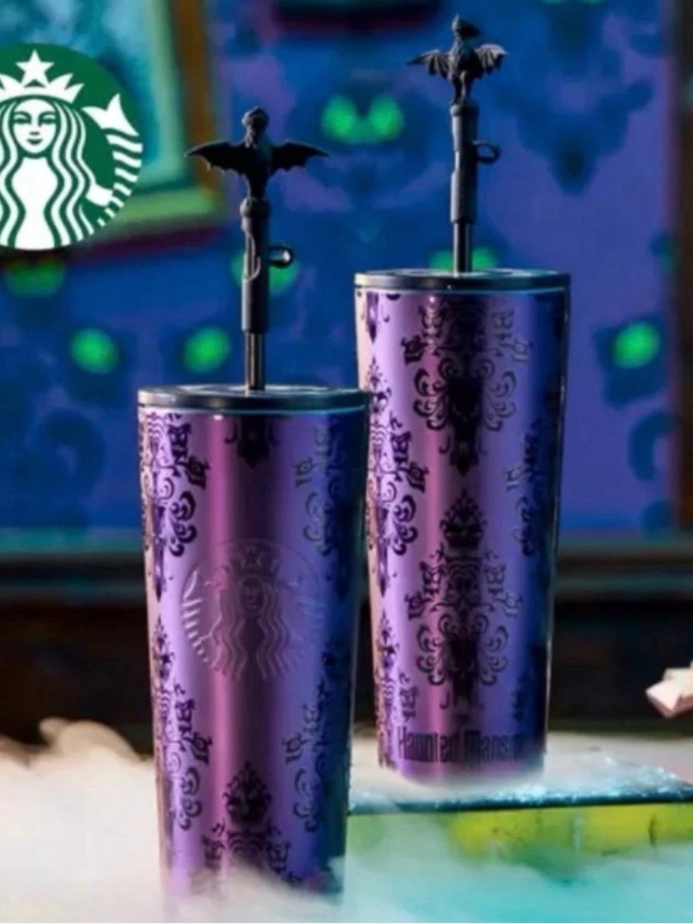 Disney Parks The Haunted Mansion Stainless Steel Starbucks Tumbler with Bat Staw